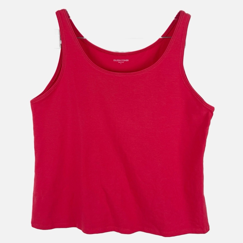 EILEEN FISHER Classic Red Stretch‎ 100% Organic Cotton Tank Top Minimalist LARGE